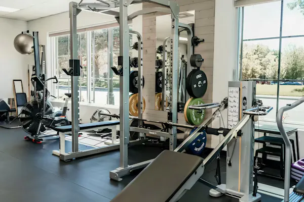 Power rack and free weights.